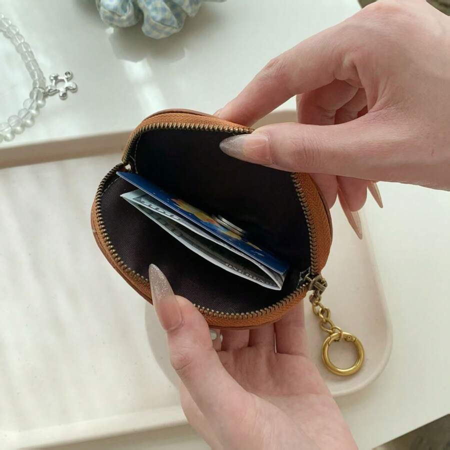 1pc Ins Vintage Cute Cat Mini Coin Purse Keychain, Soft Wear-Resistant Faux Leather, Embroidered Cat Design, Multi-Functional Storage Pouch For Earbuds & Small Accessories - Multicolor - View 1