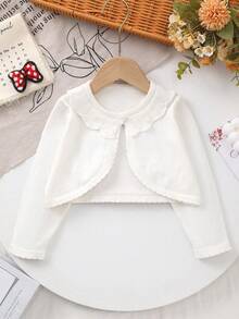 Baby Girl Spring/Summer Thin Sweet Lace Peter Pan Collar Knit Cardigan Shawl - Beige - View 1