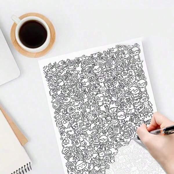 Stress Relief Relaxation Doodle Drawing Sketch, Simple Coloring Paper, Suitable For Adults To Relieve Boredom At Work, Suitable For Beginners Painting Practice, Train Focus And Observation Skills, Creative Gift, Great Choice To Relax Mind And Body In Leisure Time, Random Patterns