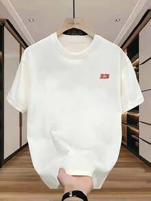 Camiseta de manga corta con cuello redondo versátil 100% algodón para hombre, top estampado informal de verano 777 - Blanco - Ver 2