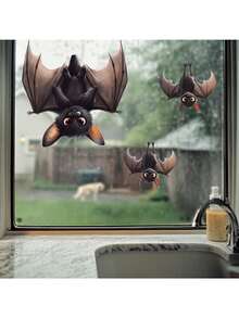 1pc Self-Adhesive Removable Bat Glass Sticker, No Residue Funny Window Decal, Easy To Peel And Apply, Creative Home & Shop Window Decoration - Upside-down Bat - View 5