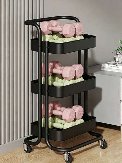 1pc Rolling Storage Rack, Floor-Standing Mobile Organizer For Bathroom, Kitchen, Bedroom, Pantry, Multi-Layer Metal Shelf, Space-Saving Cart With Wheels, Home Organization Solution For Snacks, Toys, Accessories