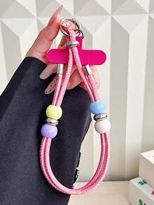 1pc Handmade Beaded Phone Lanyard, Premium Creative Wrist Strap, Unique Color Block Beaded Anti-Loss Wrist Rope, Sturdy Short Wrist Strap, Durable Nylon Braided Anti-Theft Lanyard, Suitable For Bags, Keys, Cameras, With Divider - Multicolor - View 9
