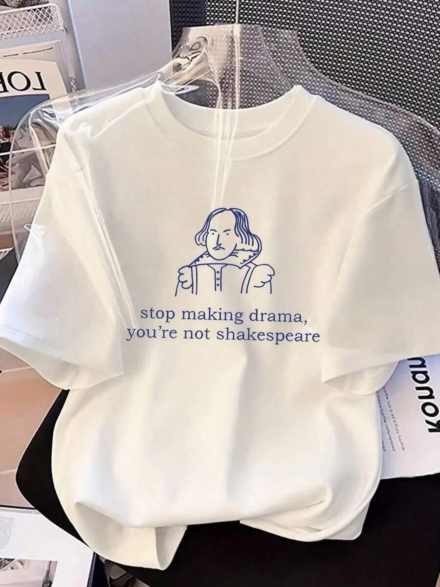 Women's Graphic T-Shirt With Funny Quote 2025 - "Stop Making Drama, You're Not", Casual Summer Outdoor Wear In White IB7Q - 白色 - 查看 1