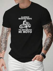 Camiseta de manga corta para hombre, estilo casual y deportivo, con un diseño gráfico creativo de motocicleta española 'YO NECESITO MI MOTO'. elástica y cómoda, para deportes, viaje - Negro - Ver 1
