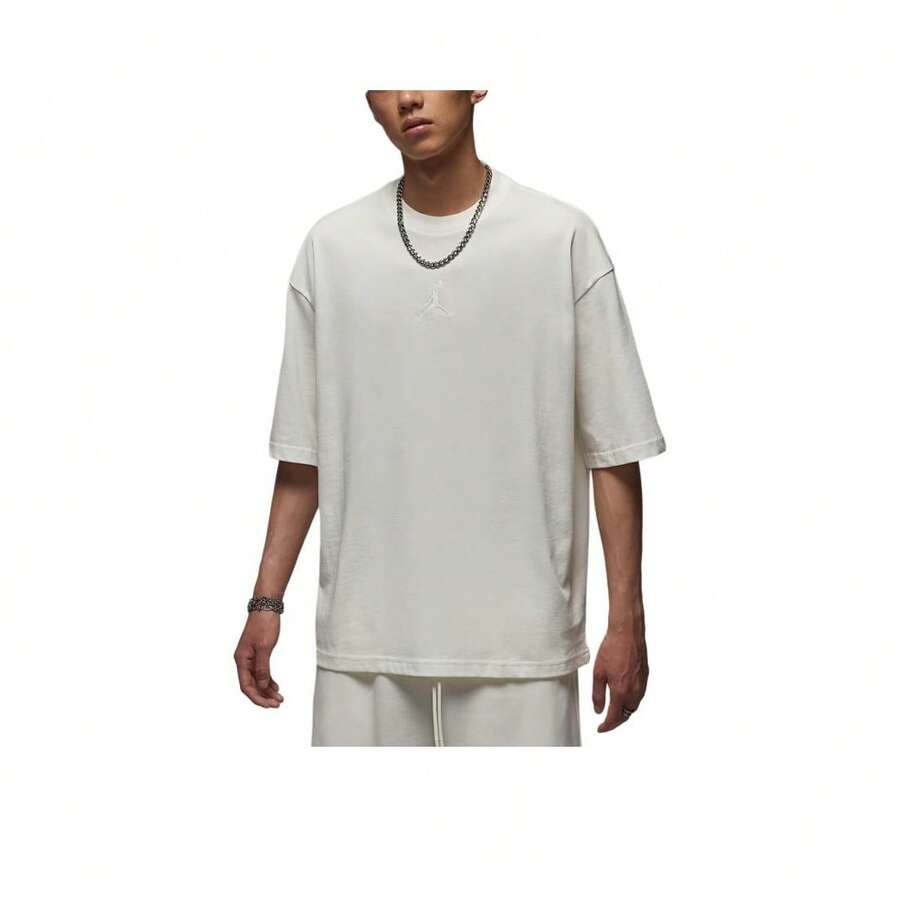 Nike Jordan Flight Essentials Oversize AIR Pullover Solid Color Comfortable Short-Sleeve T-Shirt For Men - 米白色 - 查看 1