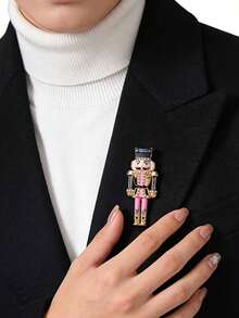1pc Rhinestone Enamel Cartoon Nutcracker Soldier Brooch, Cute Dreamy Style, Daily Outfit Accessory, Suitable For Holiday / Vintage Style Matching - Multicolor - View 4