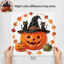 1pc Halloween Horror Pumpkin Witch Hat Black Cat Maple Leaf Window Sticker, Creative Self-Adhesive Removable Double-Sided Visible PVC Glass Decal, Suitable For Living Room Bedroom Dining Room Windows And Door Glass Decoration - A - View 8