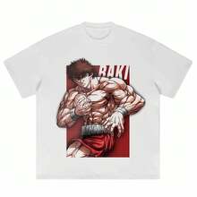 Camiseta Baki Tenacious Fighter con Estampado Gráfico de , Camiseta con Diseño Inspirado en Anime y Cómics, Moda Retro Streetwear, Camiseta Casual Unisex de Algodón Suave, Atue - Blanco - Ver 1
