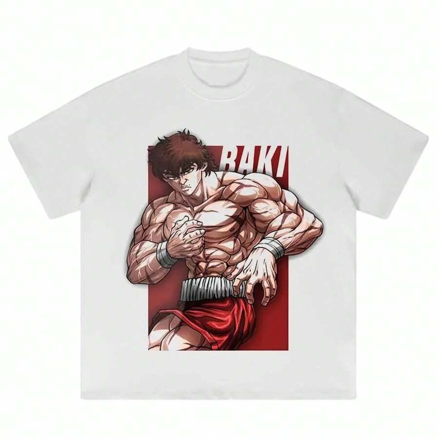 Camiseta Baki Tenacious Fighter con Estampado Gráfico de , Camiseta con Diseño Inspirado en Anime y Cómics, Moda Retro Streetwear, Camiseta Casual Unisex de Algodón Suave, Atue - Blanco - Ver 1