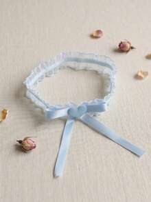 1pc Blue Lace Heart Bow Leg Garter Bridal Leg Decoration - Blue - View 2