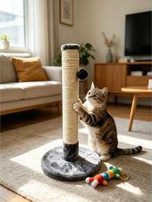 Vertical Sisal Cat Scratching Post - Equipped With Hanging Plush Ball, Stable Round Base, Scratch And Wear Resistant, Indoor Kitten Climbing Tower, Anti-Slip Cat Nail Grinding Toy - Multicolor - View 6