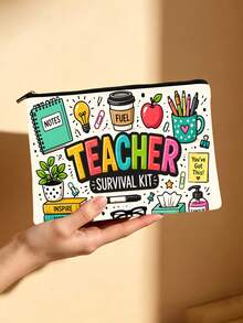 1pc Makeup Bag, Teacher Survival Kit, Fun Design Pattern, Suitable For Women's Beauty Products Storage And Organization, Perfect For Travel, School, Dorm Or Home Use, Bridesmaid Gift Bag - Multicolor - View 6