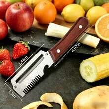 1/2pcs Wooden Handle Multi-Function Peeler, Onion Slicer With Bottle Opener, Onion And Chive Cutter, Sugarcane And Cucumber Peeler, Fruit And Vegetable Peeling Tool - Multicolor - View 9