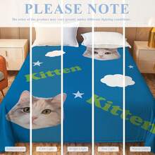 1pc Personalized Animal Theme Blanket, Cute Healing Cartoon Style, Low Saturation Royal Blue Background With Cloud And Other Simple Decorations, Soft And Fresh - Made Of Knitted Flannel Fabric With Digital Printing Technology, Comfortable For All Seasons, Soft And Warm Flannel, Versatile Use For Sofa, Bed, Travel, Camping, Office - Easy To Care For, Perfect For Napping, Camping And Travel - Multicolor - View 7