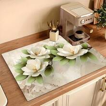 1pc 2D Floral Kitchen Countertop Mat, Diatomaceous Earth Material, Highly Absorbent, Suitable For Tableware, Coffee Machine, Microwave, Etc. Fashionable Watercolor Design, Ideal Choice For Modern Kitchen. - Multicolor - View 15