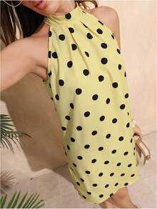 - Vestido corto sin mangas con estampado floral para mujer, cuello halter, línea A - rosado, (Geometría rosa) - Ver 3