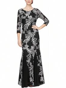 Alex Evenings - Vestido Largo para Madre de la Novia con Mangas voladas para Mujer con Cintura Imperio Fruncido (Tallas pequeñitas y Normales) - Malla violeta - Ver 22