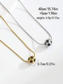 1pc Exquisite Fashion Hip-Hop Style Gold & Silver 3D Football Pendant Stainless Steel Necklace, Gold & Silver Exquisite Snake Chain Sports Jewelry, Suitable For Women Daily Wear, Perfect Gift For Football Lovers - Multicolor - View 4