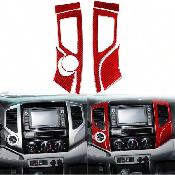 Generic Real Carbon Fiber Car Center AC Vent Wind Outlet Panel Cover Interior Trim Sticker Cover Accessories Compatible With Tacoma 2012 2013 2014 2015 Red - A, TY7254