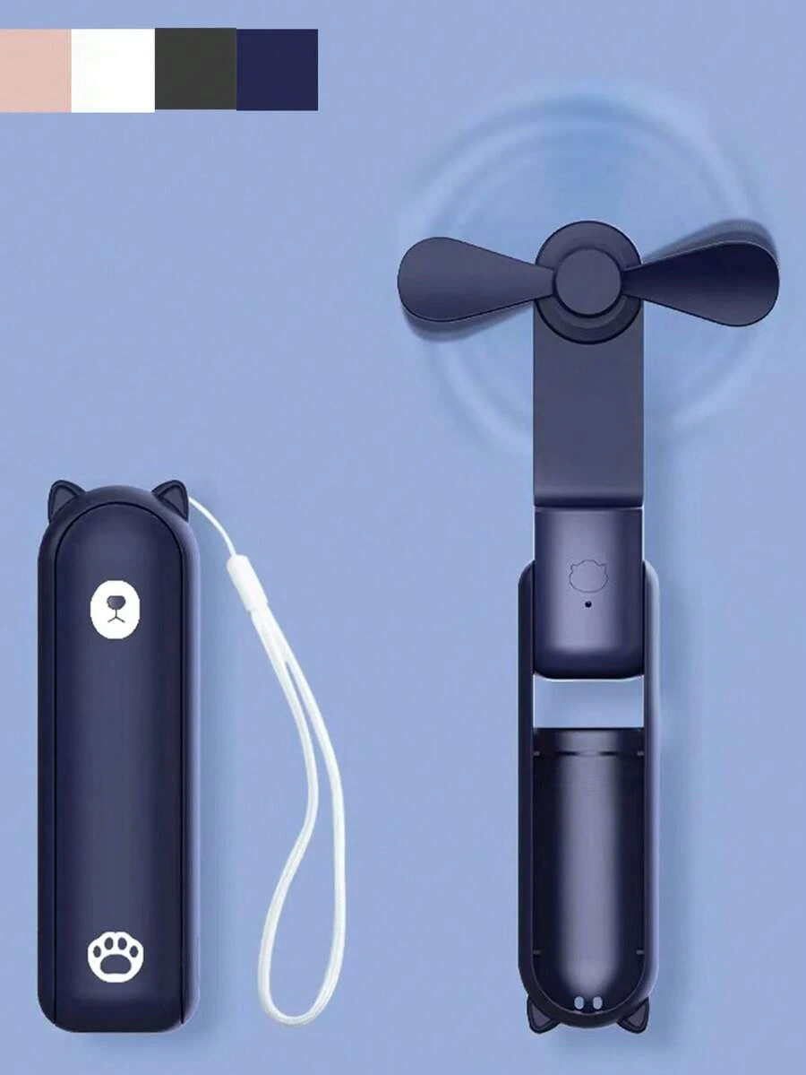 1 pieza Ventilador portátil recargable por USB mini con diseño de oso lindo, ventilador plegable de 2 aspas con viento fuerte para deportes al aire libre, viajes, oficina, estudio y uso diario - Multicolor - Ver 1