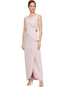Alex Evenings Adelgazar Lado Largo Vestido Fruncido con Cascada Volantes Falda Vestido para Ocaciones Especiales para Mujer - marino - Ver 13