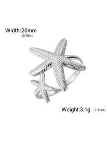LIKGREAT 1pc Fashion Women's Stainless Steel Starfish Shell Open Ring, Unisex Minimalist Versatile Accessory, Niche Exquisite Daily Wear, Great Gift - Ocean Series - View 11