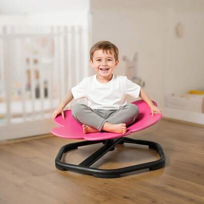 Sedia girevole per bambini, portata massima 100 kg, sedia girevole sensoriale a forma di fiore, con base in metallo antiscivolo, sedile girevole per bambini per coordinazione, equilibrio e concentrazione, colore rosa.