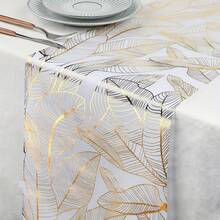 1pc 28*275/500cm 11.02*108.27/196.85inch Gold Leaf Transparent Table Runner - Luxurious Gold Leaf Pattern, Elegant Wedding And Dining Table Decor, Suitable For Parties, Events And Home Decoration. - View 1
