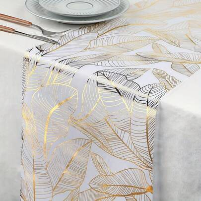 1pc 28*275/500cm 11.02*108.27/196.85inch Gold Leaf Transparent Table Runner - Luxurious Gold Leaf Pattern, Elegant Wedding And Dining Table Decor, Suitable For Parties, Events And Home Decoration.