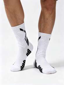 1/4/6 pares de calcetines deportivos de fútbol de media caña para hombre, antideslizantes, amortiguadores, suaves y transpirables, adecuados para baloncesto, running y entrenamiento diario de fitness - Blanco y Negro - Ver 2