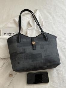 Nuevo bolso de hombro tipo tote de unicolor, de lujo ligero, de alta gama y versátil para mujer - Negro - Ver 11
