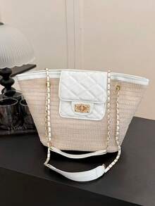 Fashionable Woven Shoulder Bag For Spring 2026, Suitable For Daily Use, Casual Outings, Travel, And Vacations - 杏色 - 查看 1
