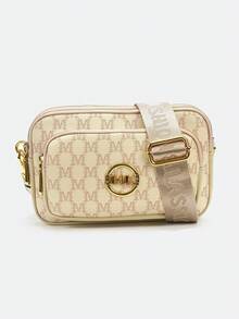2025 New Fashion Classic Versatile Solid Color PU Waterproof Rhombus Design Retro Chic Metal Animal Logo Shoulder Bag Square Bag Letter Pattern Decor Crossbody Bag Suitable For Shopping, Women Animal Print Tote - Beige - View 4