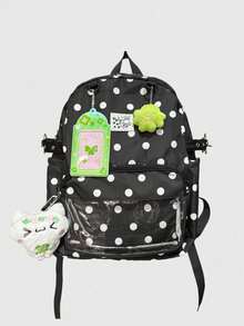 Mochila Casual Versátil, Impermeable y Portátil para Viajes al Aire Libre - Lunares negros - Ver 2