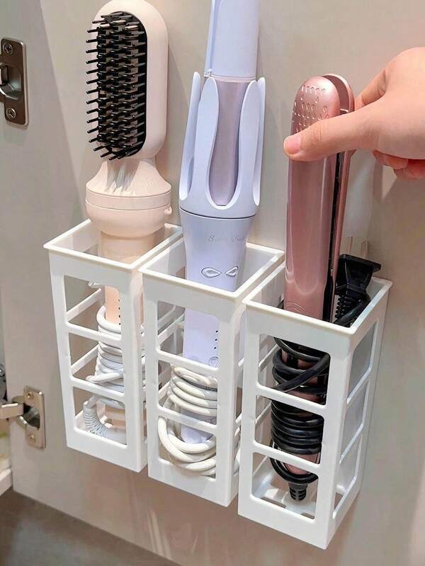 1pc Wall-Mounted Curling Iron Storage Box, No-Drill Wall-Mounted Hair Straightener Holder, Easy Installation Without Damaging Walls, Can Store Curling Irons, Hair Straighteners And Other Hair Styling Tools, Partitioned Design For Neat Organization, Heat Dissipation And Ventilation Design, Moisture-Proof And Dust-Proof, Suitable For Bathroom And Vanity, Saves Countertop Space, Great Home Hair Styling Organization And Storage