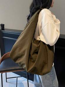 Fashionable Solid-Color Shoulder And Underarm Bag With Large Capacity, Multiple Pockets And Multiple Compartments - Beige - View 11