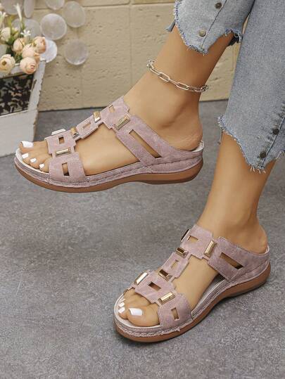 Wide Fit Plus Size 36-45 Slip-On Wear-Resistant Comfortable Solid Color Open Toe Low-Top Wide Foot Thick Sole Wedge Sandals Minimalist Slouchy Style Summer Outdoor Pink Matte Beach Slippers Women's Wedge Sandals Women's Plus Size Wide Last Wedge Thick Sole Sandals Fashion Comfortable Wedge Pink Matte Sandals Casual Style Summer Daily Outdoor Beach Play Minimalist Lightweight Pink Matte Sandals Plus Size Women's Slippers Wedges Heels For Women