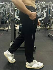 Men's Quick-Dry Jogger Sweatpants With Elastic Drawstring Waist, Zipper Pockets, Breathable, For Fitness, Running, Training, Casual Wear Sports - Black - View 4