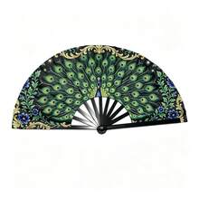 1/3/5pcs Foldable Portable Handheld Fan, Exquisite Peacock Print Pattern With Gold Foil Accents And Blue Floral Design, Premium Smooth Satin Fan Surface, Matte Black Textured Fan Bones, Multi-Scenario Use: Summer Cooling, Home Desktop Decor, Stage Photography Prop, High-End Gift, Suitable For Wedding Favors, Birthdays, Holidays, Anniversaries For Friends And Family - A - View 9