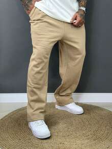 Men's Oversized Baggy Straight Leg Sweatpants With Fleece Lining - Beige - View 7