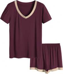 Latuza - Conjunto de Pijama de Manga Corta con Cuello en V para Mujer - Violeta - Ver 21