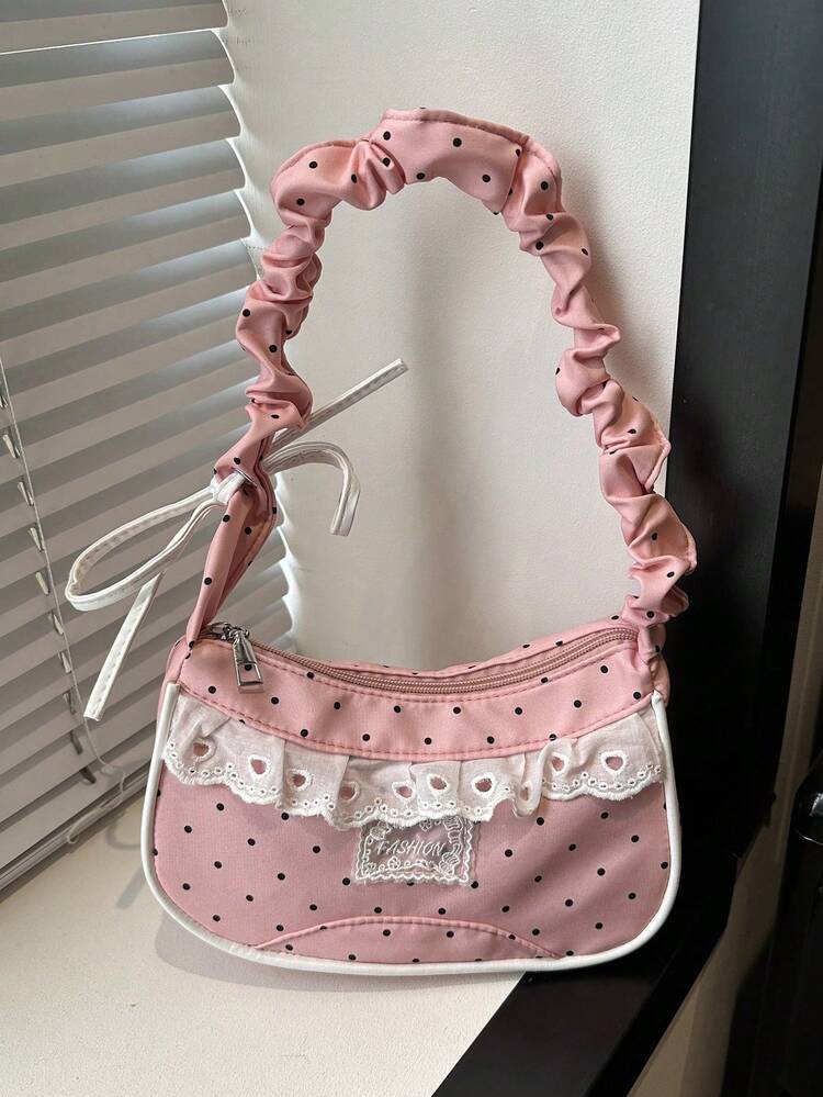 1 Piece Fashionable Casual Summer Crossbody Bag, New And Unique, With Button Decoration And Red Nylon Fabric Zipper Drawstring Strap, Suitable For Daily Use For Women - Pink - View 1