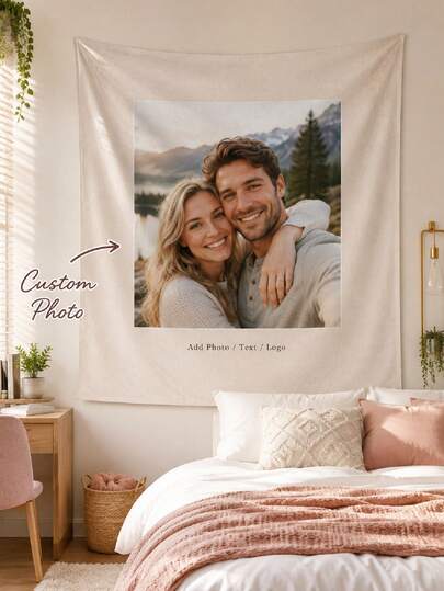 1pc Personalized Photo Tapestry, Custom Wall Hanging With Picture/Text/Logo, Soft Fabric Decor For Bedroom Dorm Living Room, Gift For Birthday, Wedding, Anniversary, Valentine's Day, Christmas, Mother's Day, Father's Day