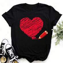Suministro a largo plazo de ropa de mujer al por mayor para comercio transfronterizo europeo y americano, camisetas de manga corta de talla grande con cuello redondo en forma de corazón, sen - Negro - Ver 6