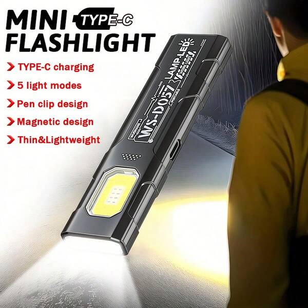 1 قطعة مصباح يدوي LED قابل للشحن 550 لومن مصباح صغير محمول فانوس جيب ضوء عمل غامر مع مغناطيس للطوارئ