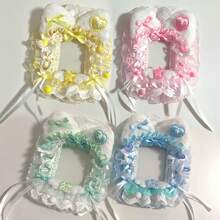 1pc Handmade Collectible Card Sleeve, 3-Inch Idol Card Storage Protection Cover, Compatible With Anime Photo, Plush Ear Decor Lace Ribbon Bow Card Holder, Sweet Lolita Card Frame, Peripheral Protective Shell, Collection Photo DIY Storage Display - A - View 1