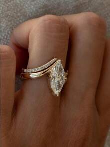 Besthing 2pcs Fashion Luxury S925 Sterling Silver 3CT Marquise Moissanite Ring Set, Women's Jewelry Rings Suitable For Engagement, Wedding, Holiday Gift - Multicolor - View 3