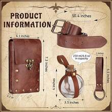Conjunto de Cinturón de Cuero PU Estilo Punk Vintage Medieval con Bolsa de Cintura, Cinturón, Botella de Poción y Anillo Colgante Multifuncional, Accesorio de Cosplay de Halloween para Actuaciones en Escenario - A - Ver 2