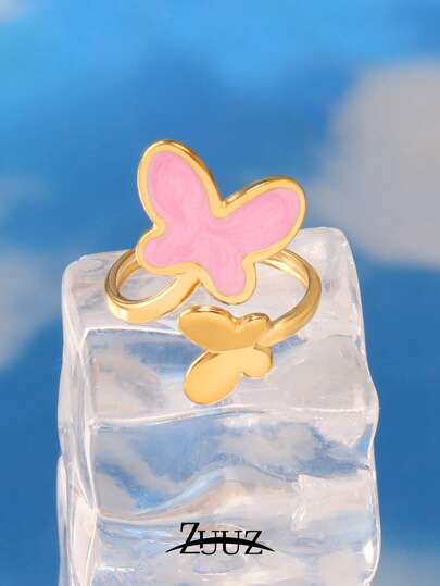 1 Stück Edelstahl Schmetterling Ring, Damen Mode minimalistischer 18K vergoldeter offener Ring Schmuck, geeignet für den täglichen Gebrauch